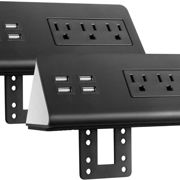Emerising 2-Pack Desk Edge Mount Power Strips with 4 USB Ports & 3 AC Power Outl